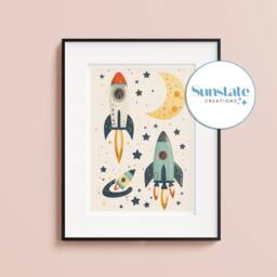 Space Rocket Nursery Print Moon & Stars Wall Art - thumbnail 4