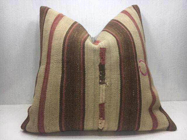 Vintage Turkish Kilim Pillow, 24x24 Handwoven Ethnic Cushion - image 1