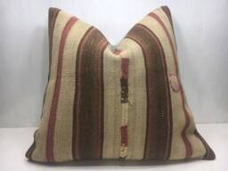 Vintage Turkish Kilim Pillow, 24x24 Handwoven Ethnic Cushion
