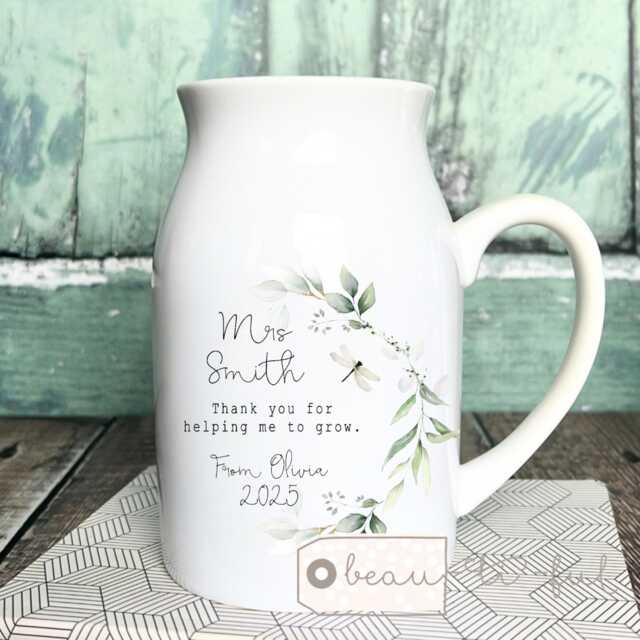 Personalised Thank You Teacher Gift Teaching Assistant Nursery Mentor Helping Me To Grow Quote Ceramic Small Jug Mug Vase - image 1