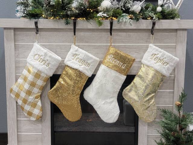Christmas Stockings, Gold & Ivory Metallic Modern Christmas, Beautiful Stockings - image 1