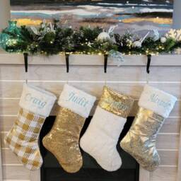 Christmas Stockings, Gold & Ivory Metallic Modern Christmas, Beautiful Stockings - thumbnail 3