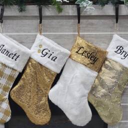 Christmas Stockings, Gold & Ivory Metallic Modern Christmas, Beautiful Stockings - thumbnail 2