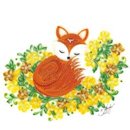 Quilling Framed Artwork Sleepy Little Fox Unique Handcrafted Paper Quill Wall Decor Table Top - thumbnail 2