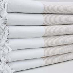 "Beige Striped Peshtemal, Pool Towel, Turkish Towel, 40""x70" - thumbnail 3
