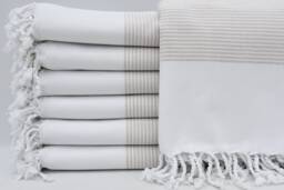 "Beige Striped Peshtemal, Pool Towel, Turkish Towel, 40""x70" - thumbnail 1