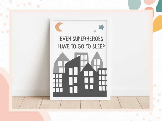 Even Superheroes Have To Sleep - Boys' Bedroom Print, Fun Superhero Wall Art, Nursery Decor - image 1