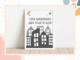 Even Superheroes Have To Sleep - Boys' Bedroom Print, Fun Superhero Wall Art, Nursery Decor - thumbnail 1