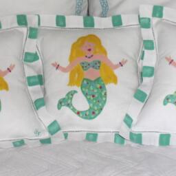 Linen Teal Mermaid Beach Pillow - thumbnail 2