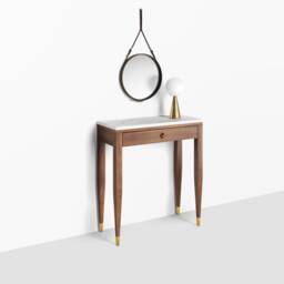 Handmade Walnut Console Table - Mid-Century Modern Marble Top Entryway - thumbnail 1