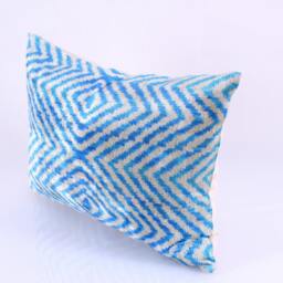 Ikat Velvet Pillow Cover, Handmade Cushion, Decorative Throw Pillow, Boho Cushion Turkish Home Decor - thumbnail 2