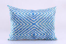 Ikat Velvet Pillow Cover, Handmade Cushion, Decorative Throw Pillow, Boho Cushion Turkish Home Decor - thumbnail 1
