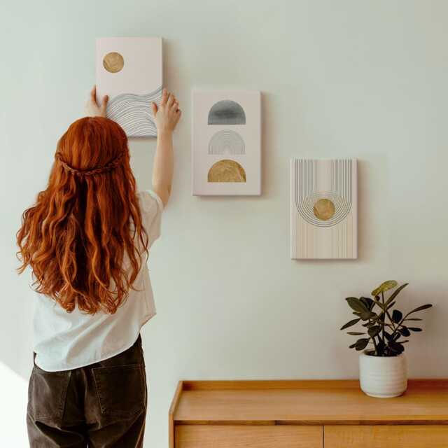 3 Piece Canvas Set - Shapes & Lines in Shades Of Beige Gray, Creamy Print, Abstract Wall Decor - image 1
