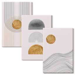 3 Piece Canvas Set - Shapes & Lines in Shades Of Beige Gray, Creamy Print, Abstract Wall Decor - thumbnail 2