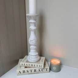 Handcrafted Whitewashed Stone Pillar Candle Stick Stand Holder Rustic Farmhouse Neutral Home Decor - thumbnail 2