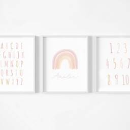 Neutral Rainbow Alphabet Prints, Personalised Name, Numbers Baby Girl, Nursery Girls Bedroom, Kids Wall Art - thumbnail 3