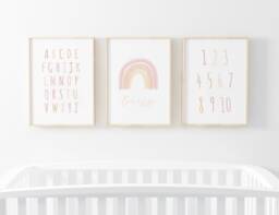 Neutral Rainbow Alphabet Prints, Personalised Name, Numbers Baby Girl, Nursery Girls Bedroom, Kids Wall Art - thumbnail 1