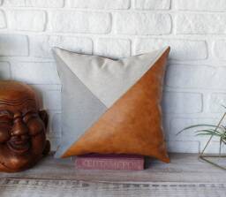 Triangle Faux Leather Pillow Cover Modern Diagonal Design