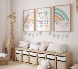 Set Of 3 Brother Sister Prints, Sibling Playroom, Wall Art, Pastel Colours, Rainbow Bedroom Decor, Shared - thumbnail 1