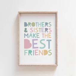 Set Of 3 Brother Sister Prints, Sibling Playroom, Wall Art, Pastel Colours, Rainbow Bedroom Decor, Shared - thumbnail 3