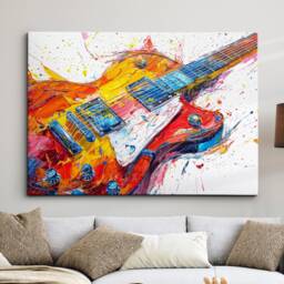 Electric Guitar Abstract Oil Painting Musical Instrument Wall Art Framed Canvas Poster Print Home Kitchen Living Bedroom Decor Music Gift - thumbnail 1