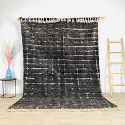 Hand Tufted Black Checkered Moroccan Rug, Shag Custom Made Carpet, Large Area Berber Rug