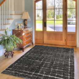 Hand Tufted Black Checkered Moroccan Rug, Shag Custom Made Carpet, Large Area Berber Rug - thumbnail 2