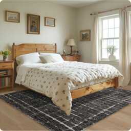 Hand Tufted Black Checkered Moroccan Rug, Shag Custom Made Carpet, Large Area Berber Rug - thumbnail 3