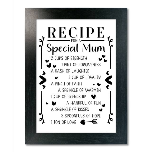 Recipe For A Special Mum Wall Art Print Poster Inspirational Home Decor. Framed Or Only. Mother's Day Gift Idea Birthday Christmas - image 1