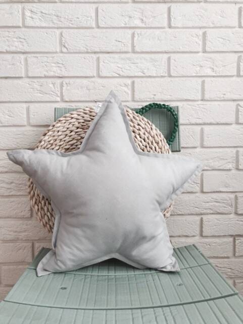 Light Grey Star Pillow For Kids Room - Decorative Cushion Handmade With Oeko-Tex Cotton & Anti-Allergic Filling Nursery Decor - image 1