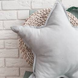 Light Grey Star Pillow For Kids Room - Decorative Cushion Handmade With Oeko-Tex Cotton & Anti-Allergic Filling Nursery Decor - thumbnail 2