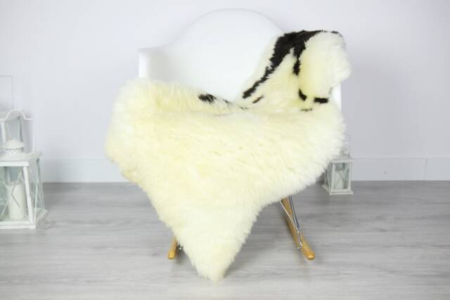 Sheepskin Rug - Real Shaggy Scandinavian Throw Beige Black Scandinavian Decor #3Her10 - image 1