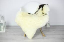 Sheepskin Rug - Real Shaggy Scandinavian Throw Beige Black Scandinavian Decor #3Her10 - thumbnail 1