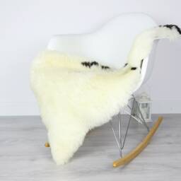 Sheepskin Rug - Real Shaggy Scandinavian Throw Beige Black Scandinavian Decor #3Her10 - thumbnail 3