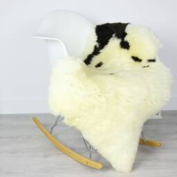 Sheepskin Rug - Real Shaggy Scandinavian Throw Beige Black Scandinavian Decor #3Her10 - thumbnail 2