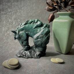 Arch, Green Cast Bronze Horse Head Sculpture Impressionist Art By Kindrie Grove - thumbnail 2