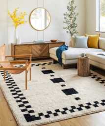 White Black Checkered Moroccan Rug - Large Area Shag Carpet Handmade Berber Wool Modern Boho Decor