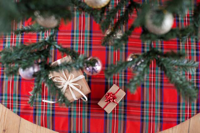 Red Stewart Tree Skirt, Tartan Red Christmas Skirt - image 1