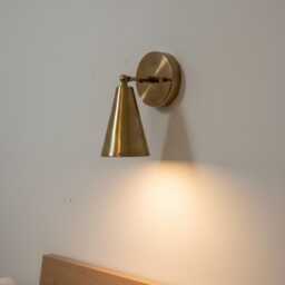Minimalist Conical Brass Wall Sconce - Modern Adjustable Lighting Mid-Century Accent Lamp - thumbnail 2