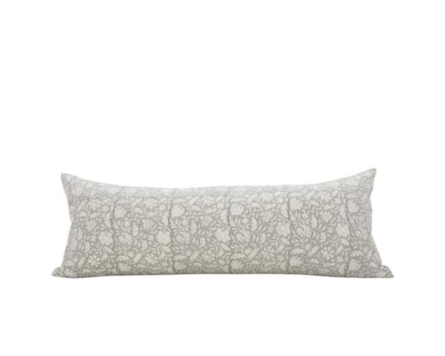 Anju -- Muted Gray Floral Long Lumbar Pillow Cover Oversized Bed Modern Farmhouse Block Print - image 1