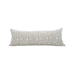 Anju -- Muted Gray Floral Long Lumbar Pillow Cover Oversized Bed Modern Farmhouse Block Print - thumbnail 1