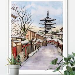 Kyoto Sunrise To-Ji Buddhist Temple Winter Wall Art Poster Print - thumbnail 2