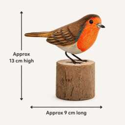 Robin Wooden Ornament, Hand Carved Figure - Bird Watcher Gift Garden Figurine Cheeky Red-Breast On Log - thumbnail 3