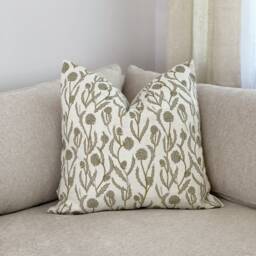 Floral Pillow Cover Olive Green Linen Blend Designer Fabric - thumbnail 4