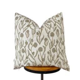 Floral Pillow Cover Olive Green Linen Blend Designer Fabric - thumbnail 1