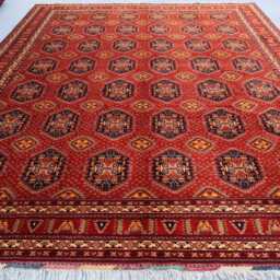 10x13 Large Afghan Geometric Design Samarqand Bukhara Rug, Hand Knotted Wool Area Oriental Orange Rug For Living Room, Bedroom - thumbnail 3