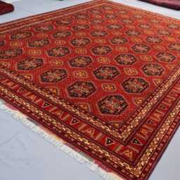 10x13 Large Afghan Geometric Design Samarqand Bukhara Rug, Hand Knotted Wool Area Oriental Orange Rug For Living Room, Bedroom - thumbnail 2