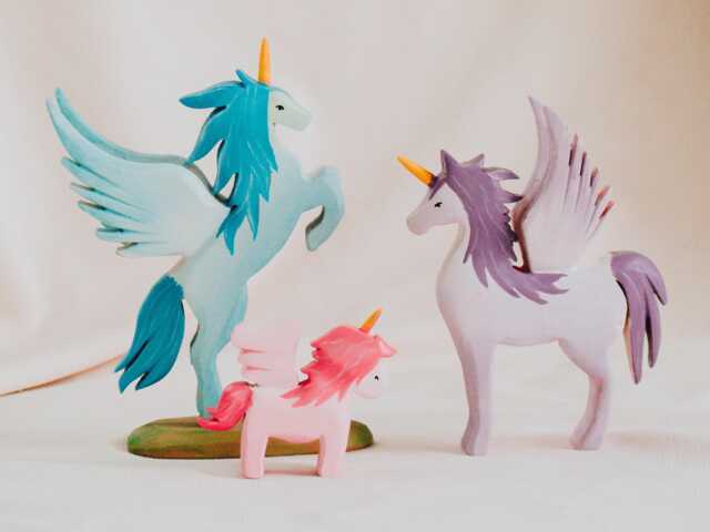 Wooden Pegasus Unicorn Toy, Hand-Painted Mythical Animal, Waldorf Fantasy Play Figurine, Magical Creature Gift For Kid, Pretend - image 1
