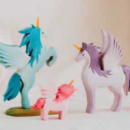 Wooden Pegasus Unicorn Toy, Hand-Painted Mythical Animal, Waldorf Fantasy Play Figurine, Magical Creature Gift For Kid, Pretend - thumbnail 2