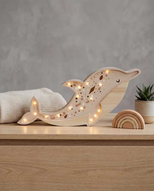 Wooden Dolphin Baby Night Light - Ocean Nursery Decor Kids Lamp Led Coastal Room Aquarium Animal Personalized Shower Gift - image 1